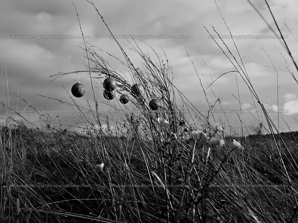 Open meadow with winter grasses and baubles during – royalty-free photos 9174x6866
