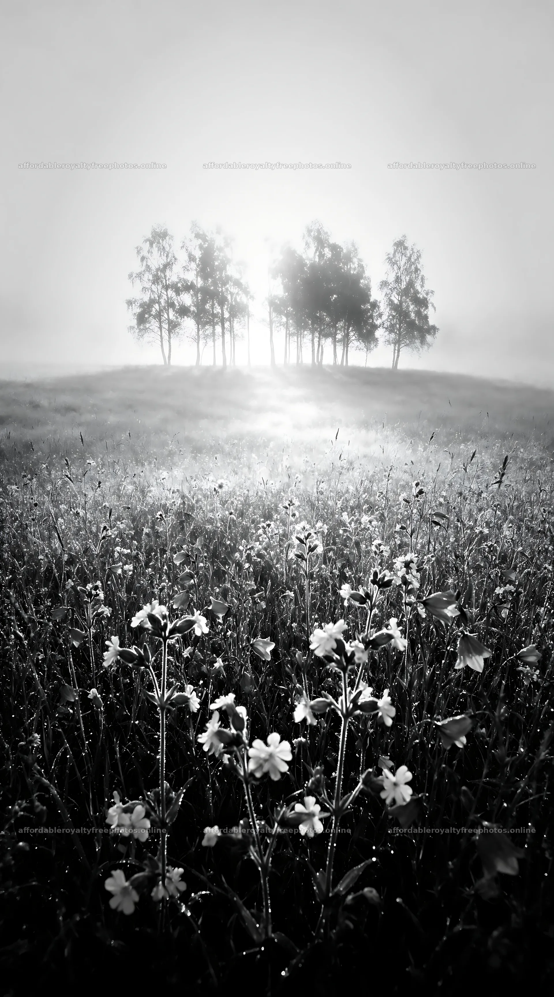 Campion bellflower meadow with morning light and trees – royalty-free photos 5916x10648