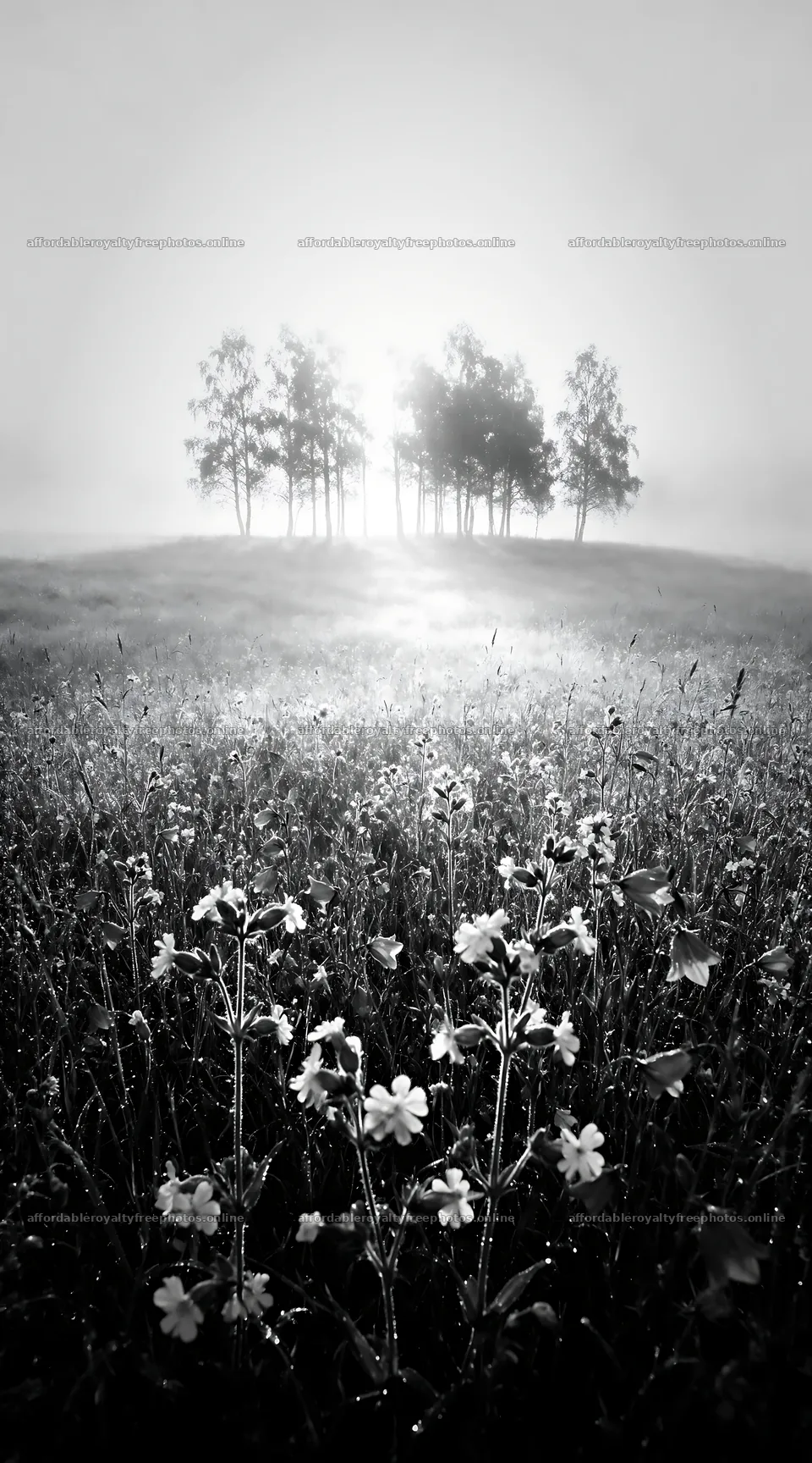 Campion bellflower meadow with morning light and trees – royalty-free photos 5916x10648