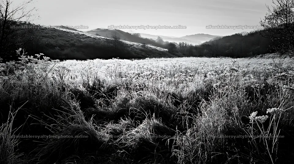 Cow parsley meadow in a frosty landscape during morning – royalty-free photos 10608x5938