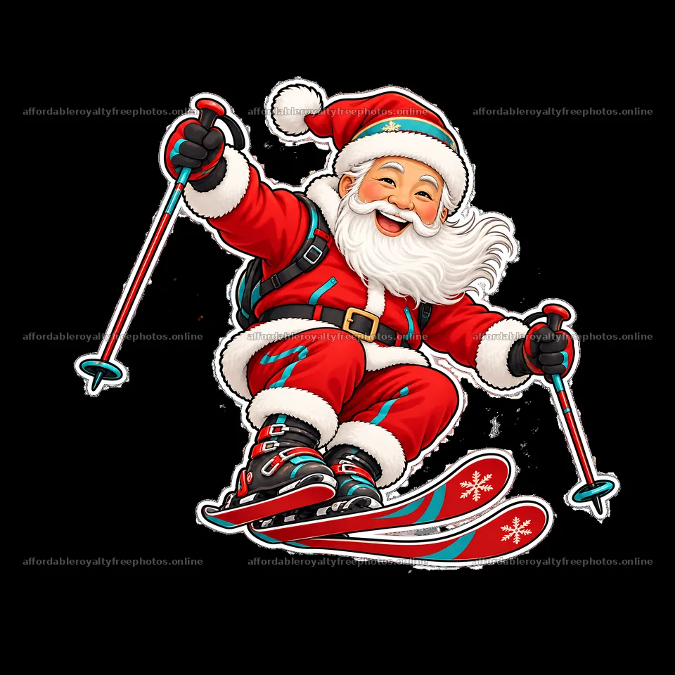 Santa Claus skiing with poles in winter snowy scene – royalty-free photos 7746x7746