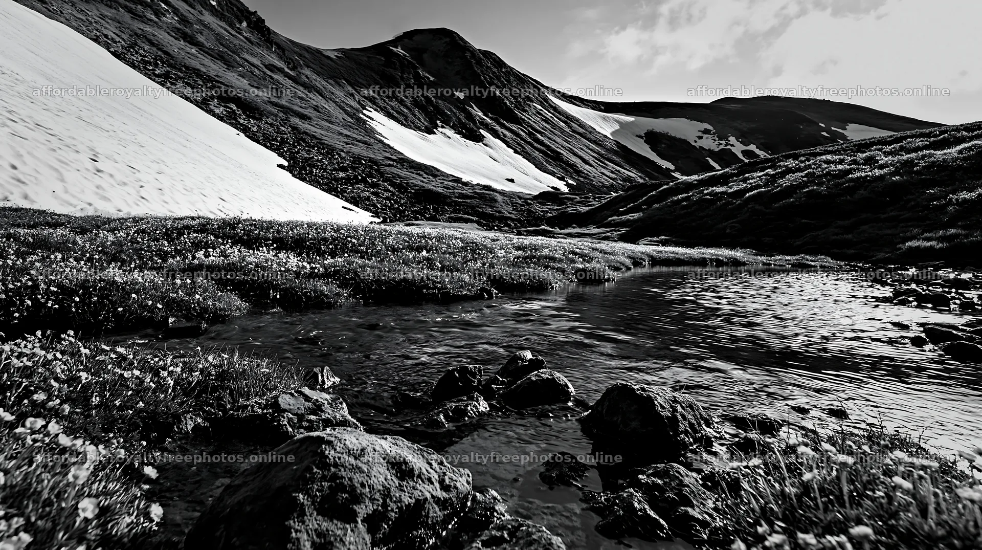 Toyama alpine meadow snowmelt rock foreground with – royalty-free photos 10608x5938