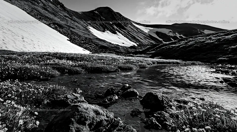 Toyama alpine meadow snowmelt rock foreground with – royalty-free photos 10608x5938
