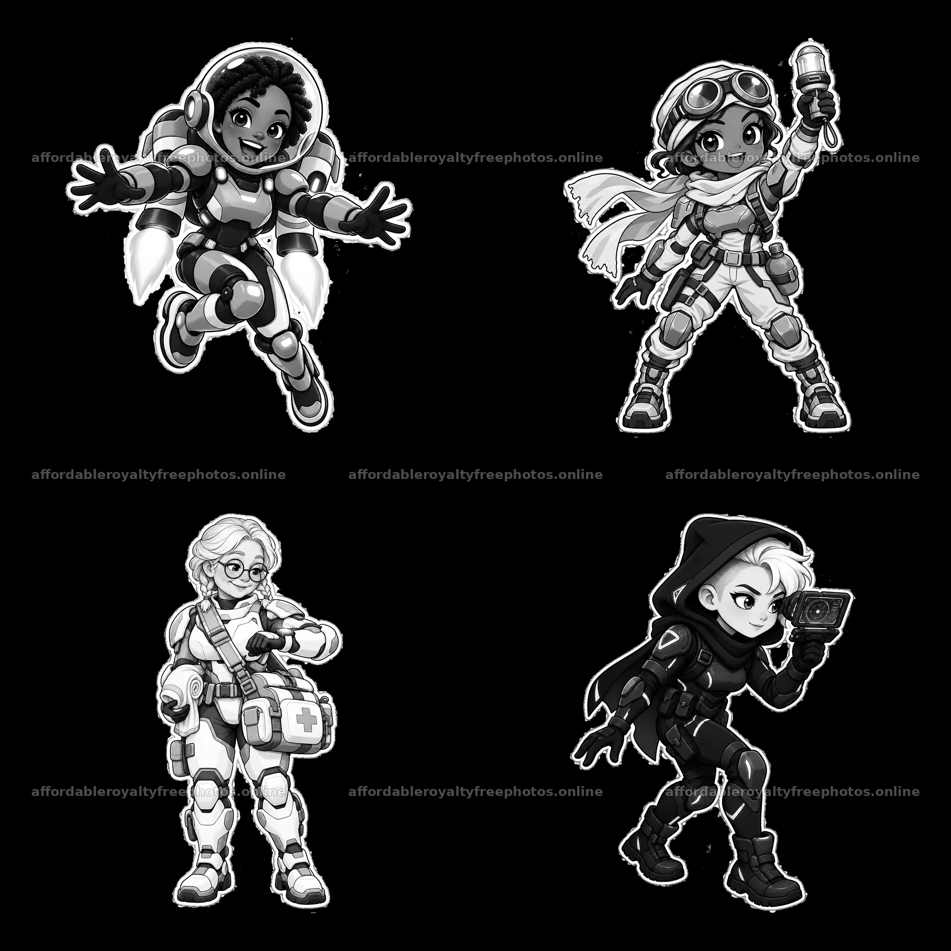 Kawaii futuristic super-soldier cartoon sticker – royalty-free photos 7746x7746