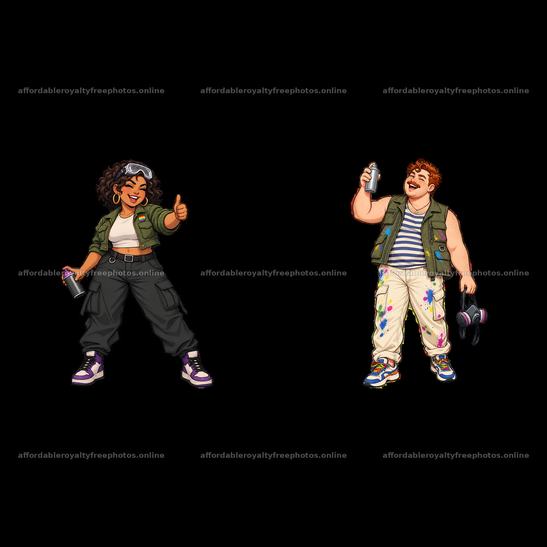 Gay graffiti spray painters giving thumbs up and holding – royalty-free photos 7746x7746