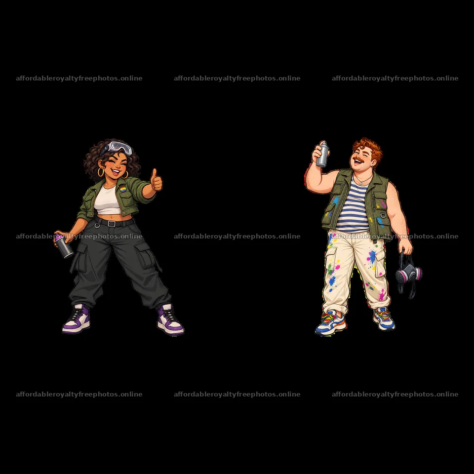 Gay graffiti spray painters giving thumbs up and holding – royalty-free photos 7746x7746