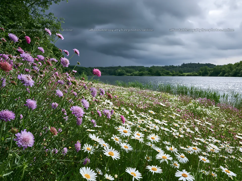 Lakeside meadow in Germany with wildflowers and dark – royalty-free photos 9174x6866