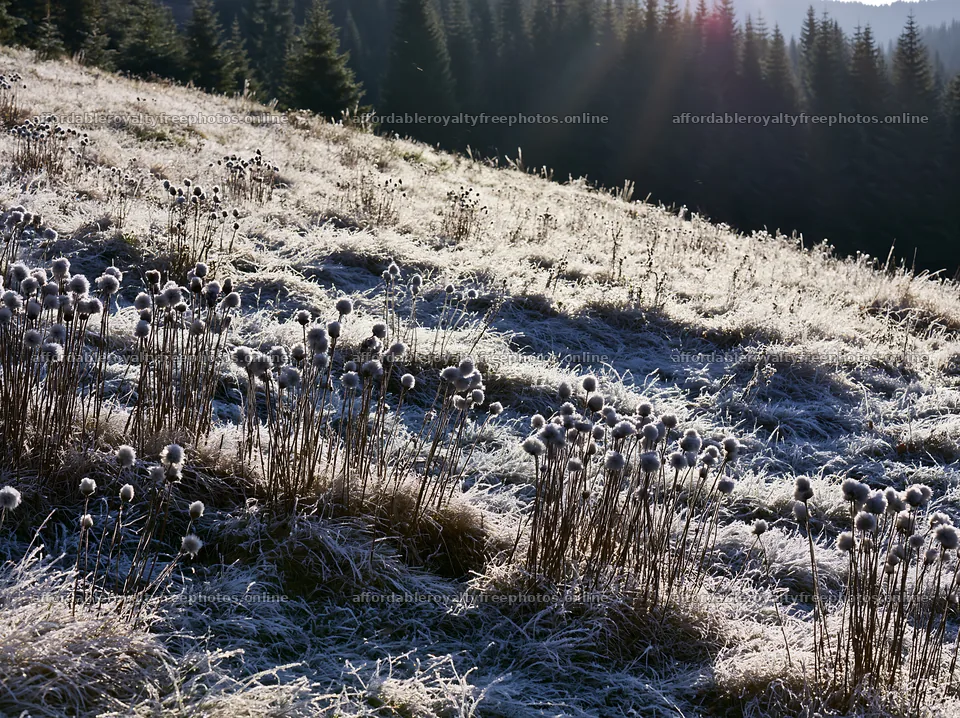 Snowy highland meadow with frost-covered vegetation – royalty-free photos 9174x6866
