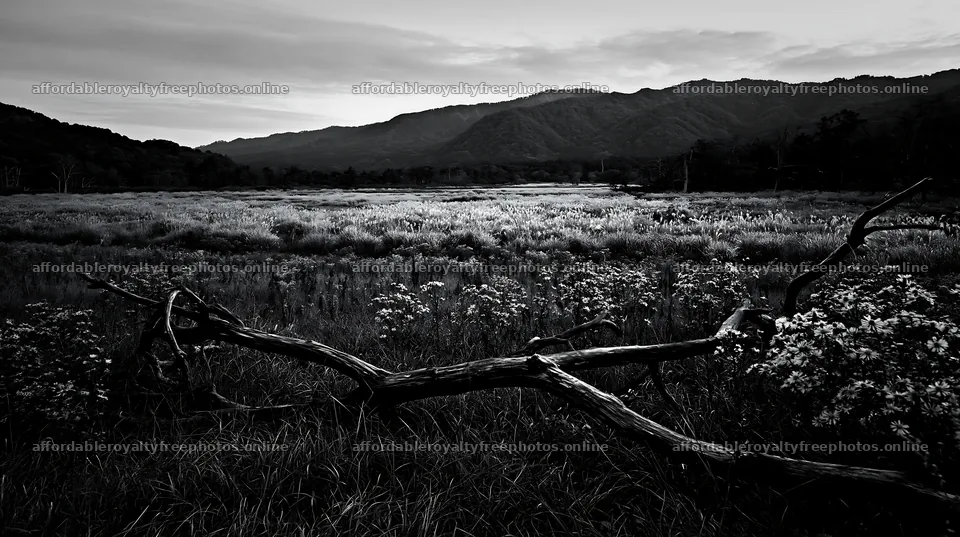 Yamagata rewilded meadow with fallen branch in the – royalty-free photos 10608x5938