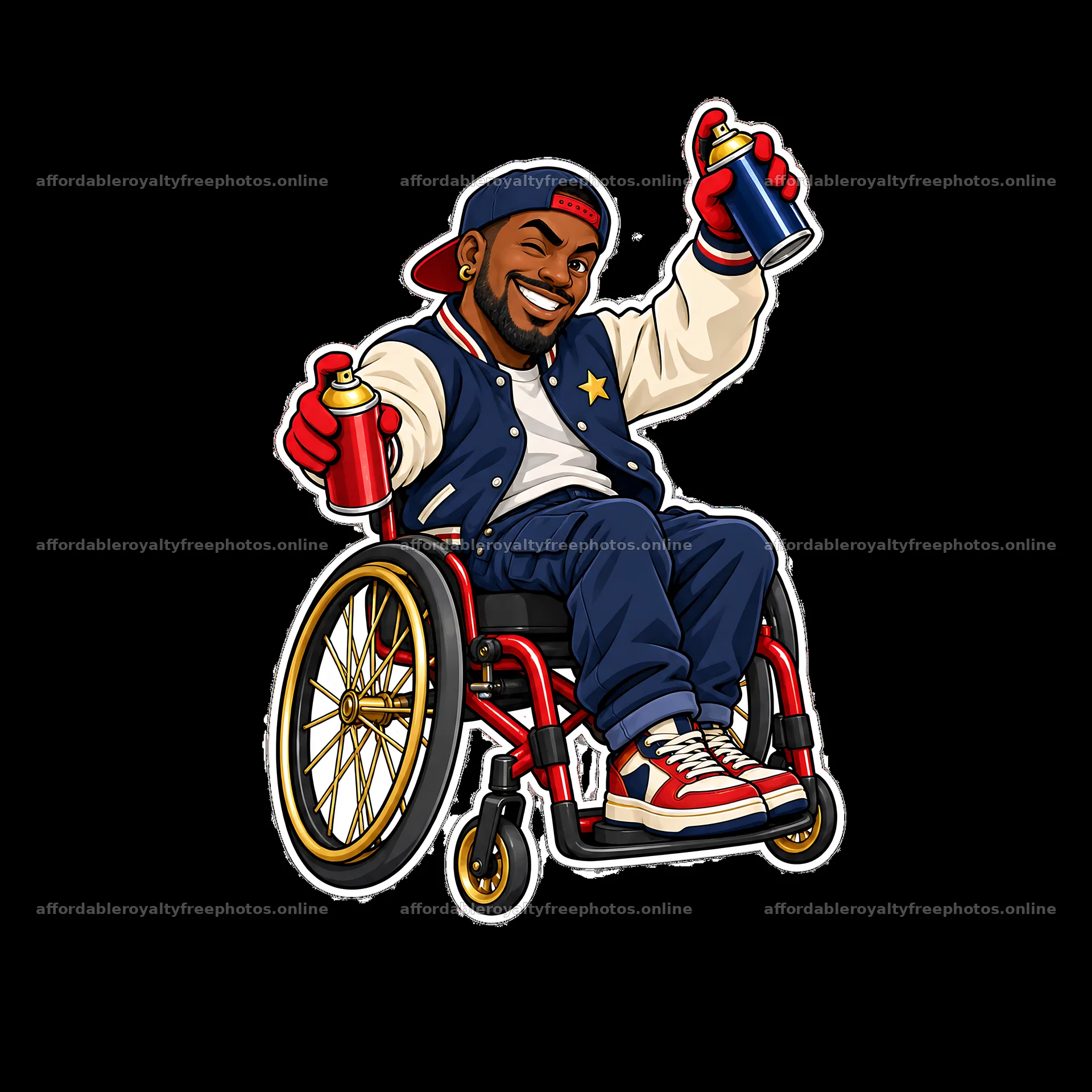 Patriotic graffiti sprayer in a wheelchair with spray – royalty-free photos 7746x7746