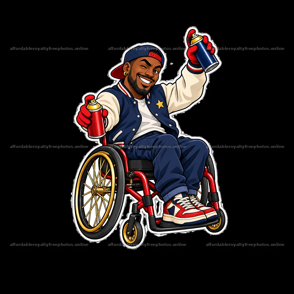 Patriotic graffiti sprayer in a wheelchair with spray – royalty-free photos 7746x7746