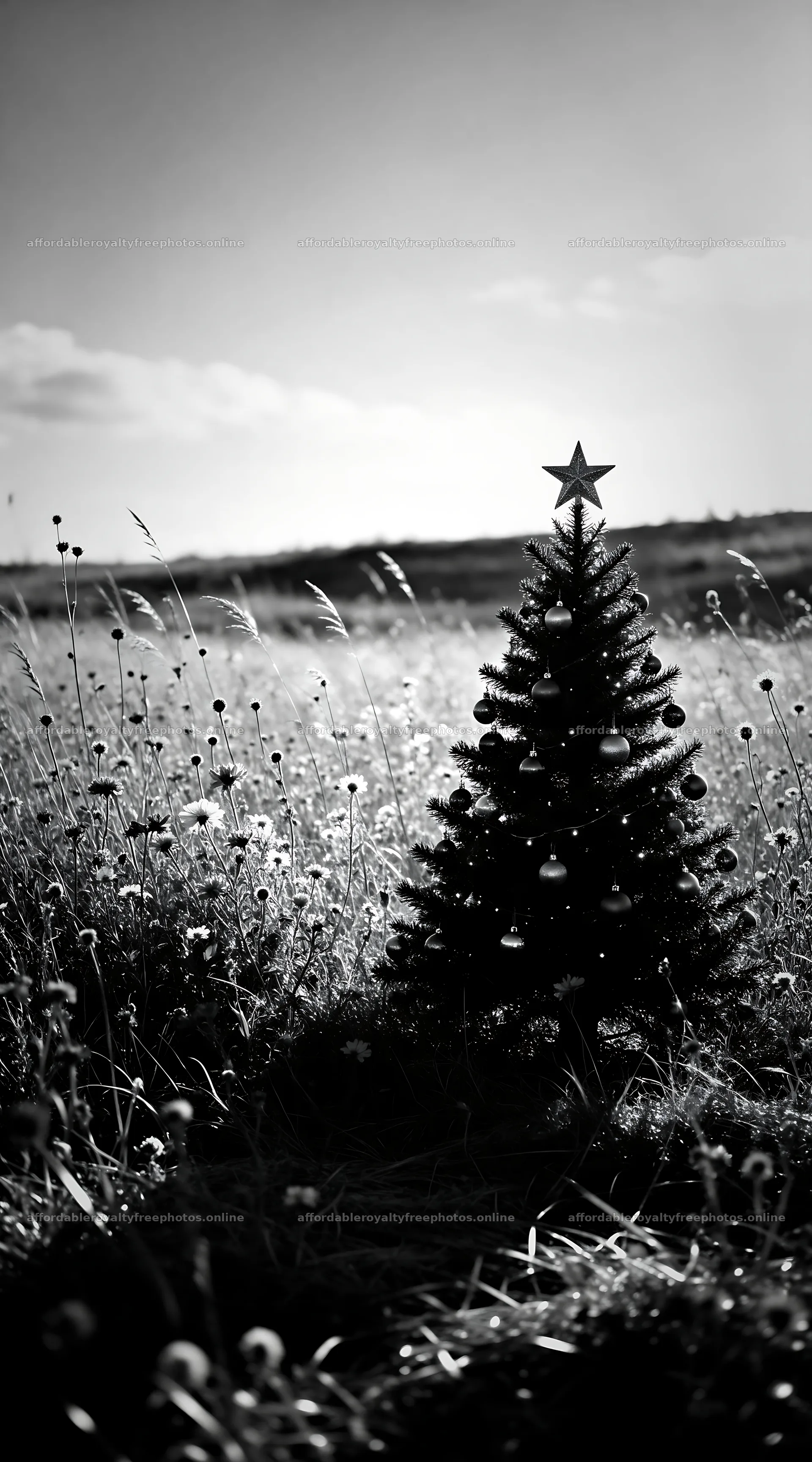 Vibrant Christmas tree in winter meadow landscape – royalty-free photos 5916x10648