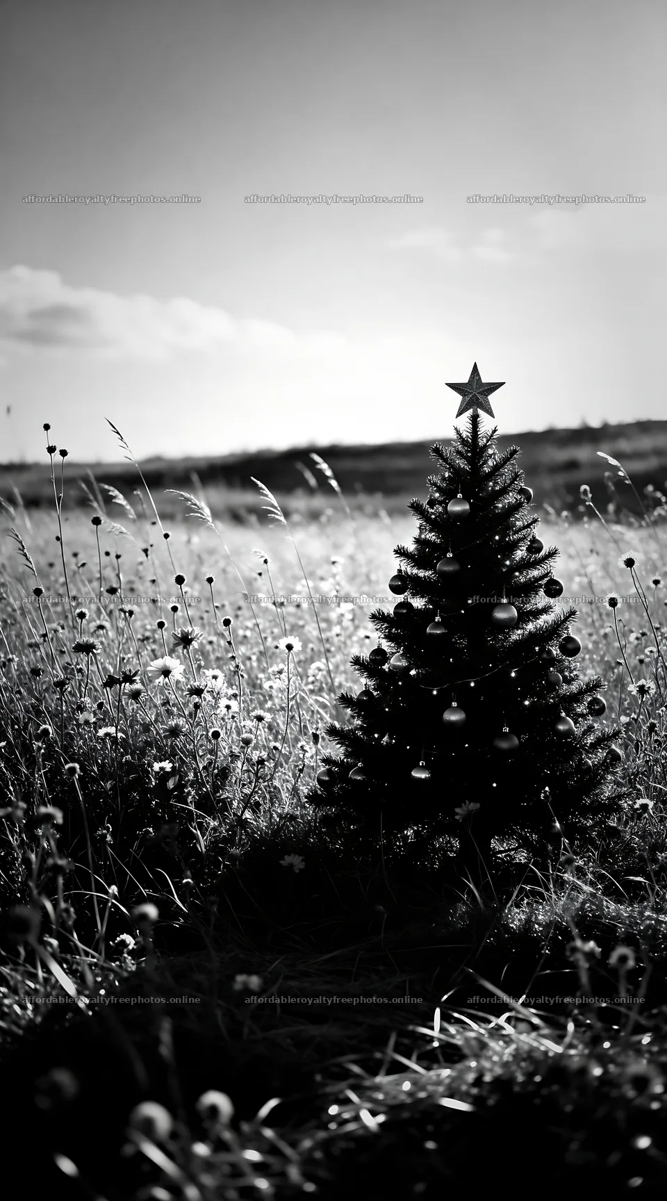 Vibrant Christmas tree in winter meadow landscape – royalty-free photos 5916x10648
