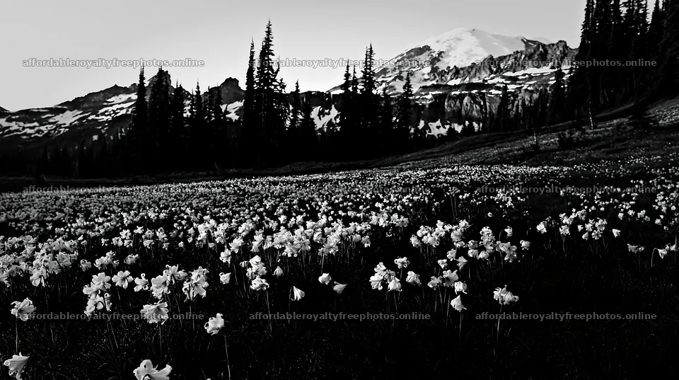 Mount Rainier wildflower meadow at sunrise – royalty-free photos 10608x5938
