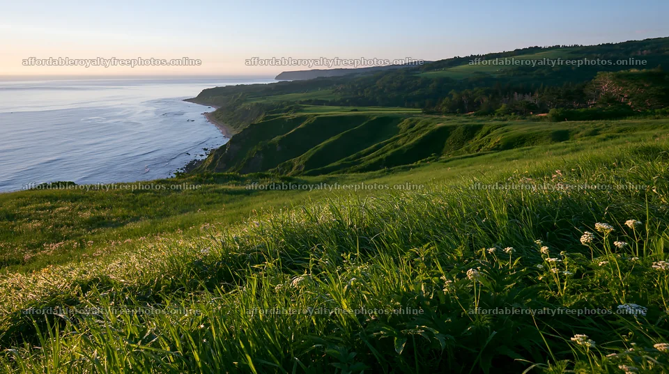 Expansive Hokkaido restoration meadow with dewdrops – royalty-free photos 10608x5938