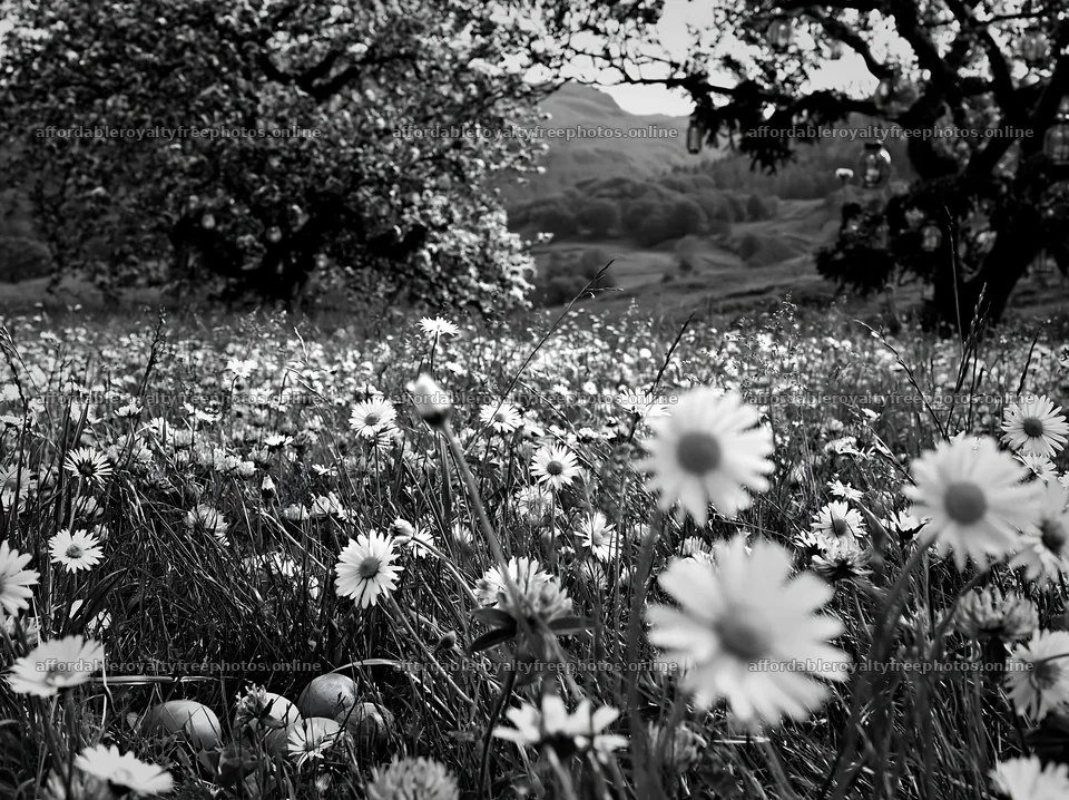 Apple tree meadow with daisies in Lake District during – royalty-free photos 9174x6866