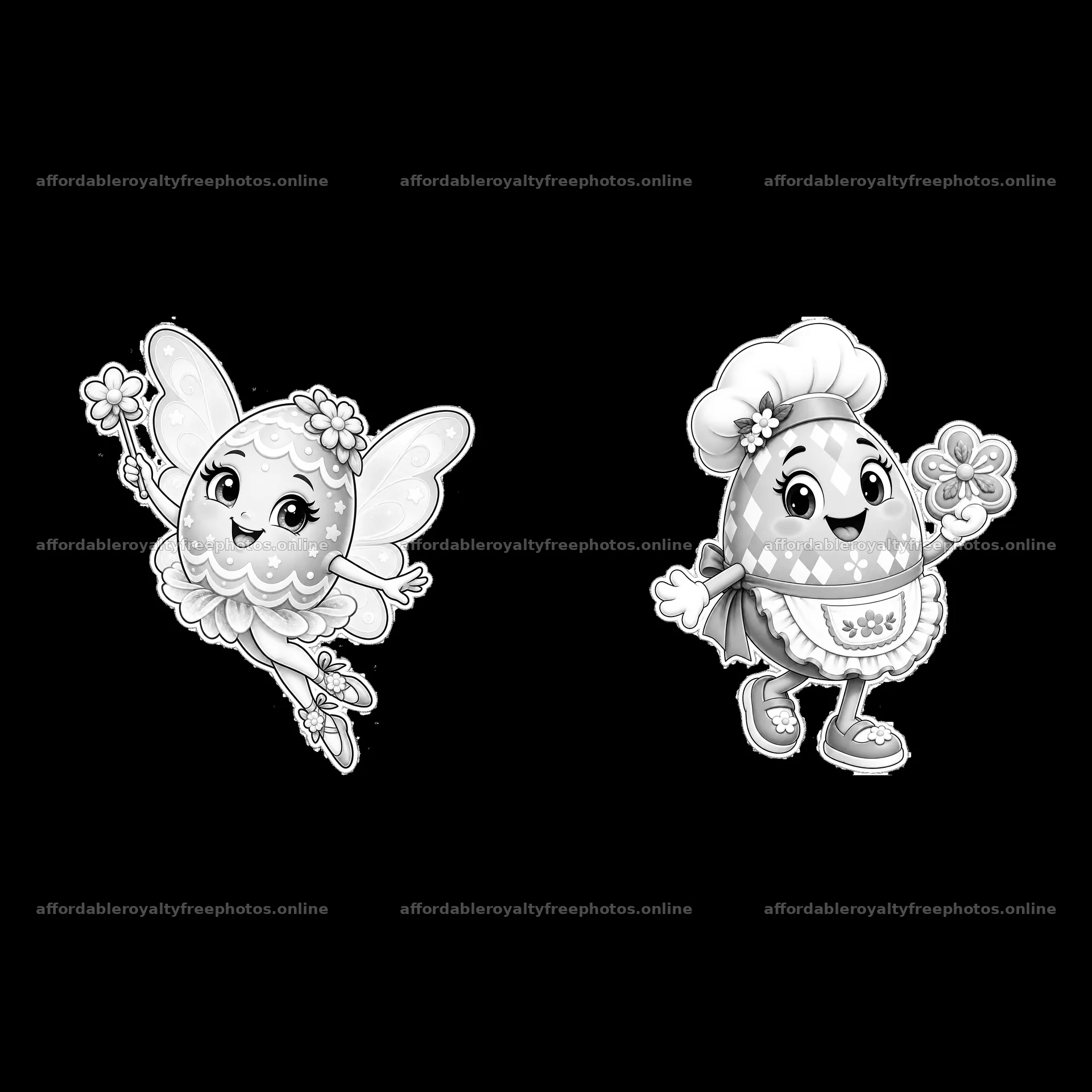 Easter egg characters with fairy and chef designs in – royalty-free photos 7746x7746