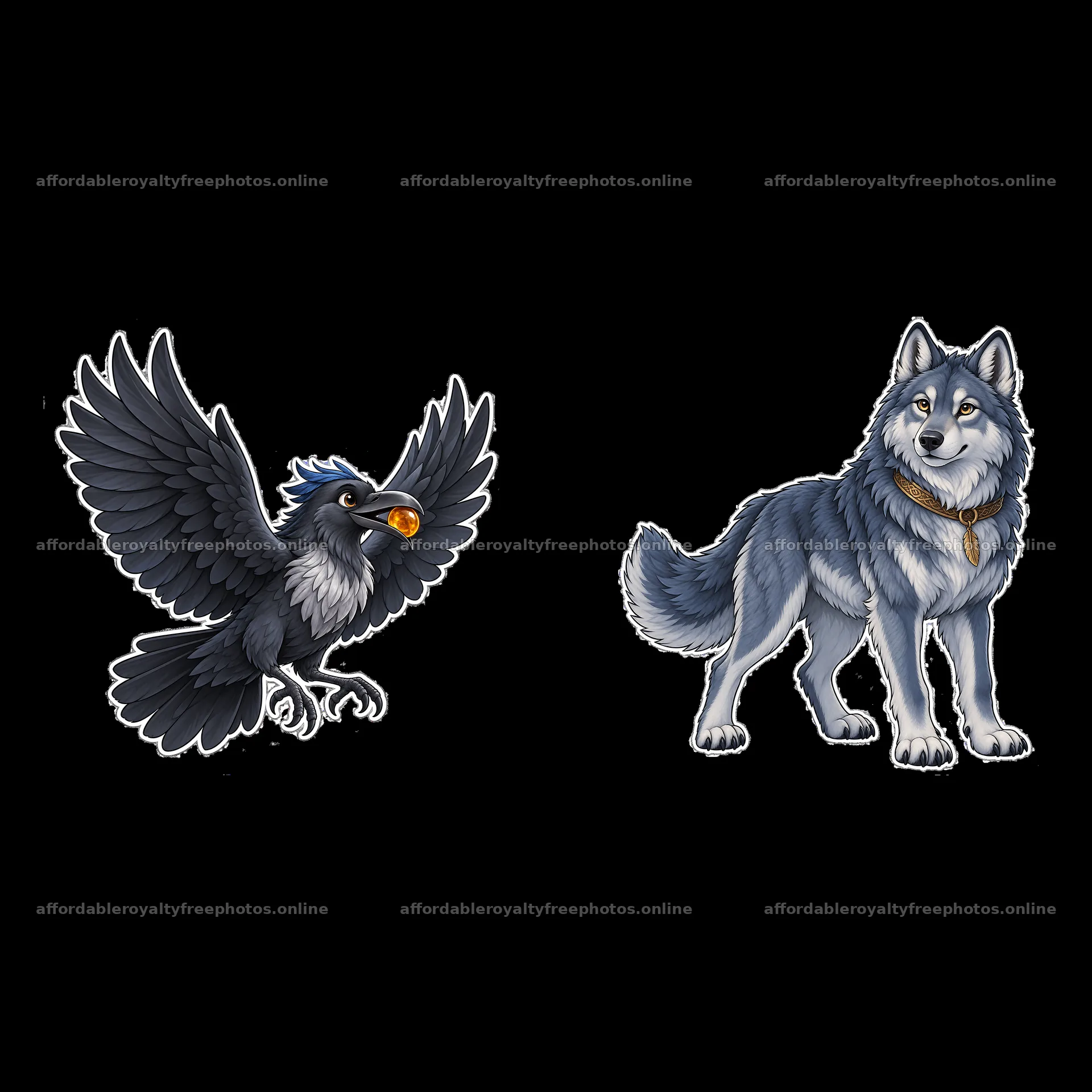 Odin's raven and wolf sticker design for Norse mythology – royalty-free photos 7746x7746