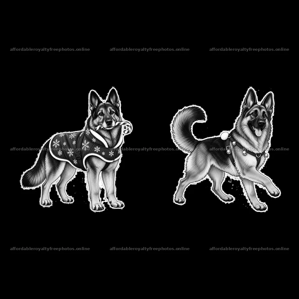 Christmas German Shepherds in festive attire – royalty-free photos 7746x7746