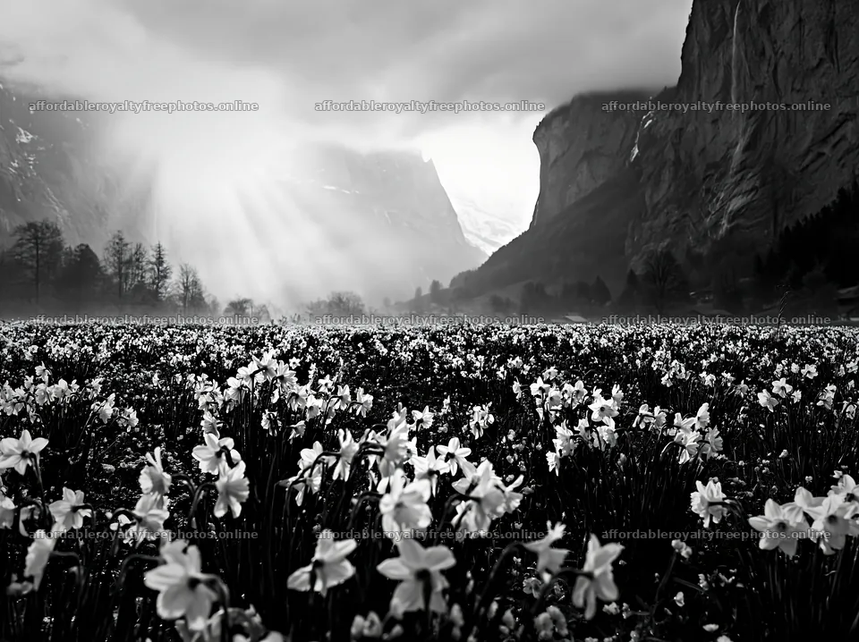 Light rays shine on Lauterbrunnen Valley meadow with – royalty-free photos 9174x6866