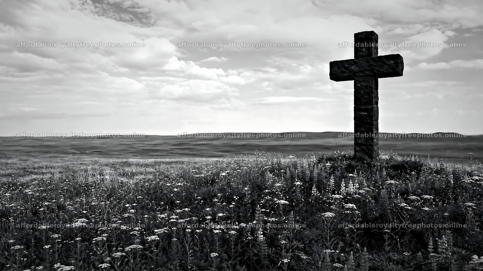Dark Christian cross stands in summer meadow – royalty-free photos 10584x5952