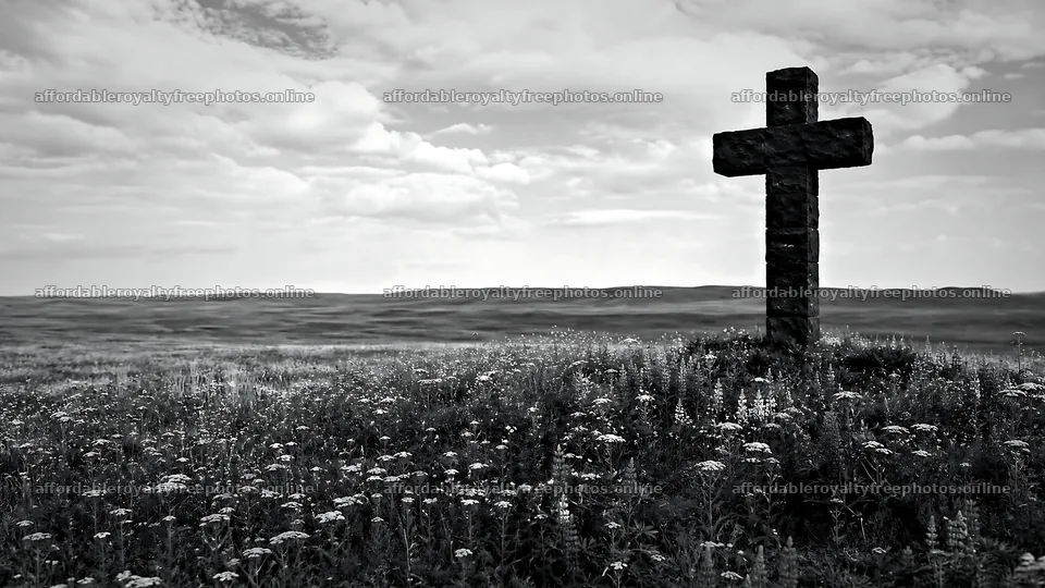 Dark Christian cross stands in summer meadow – royalty-free photos 10584x5952