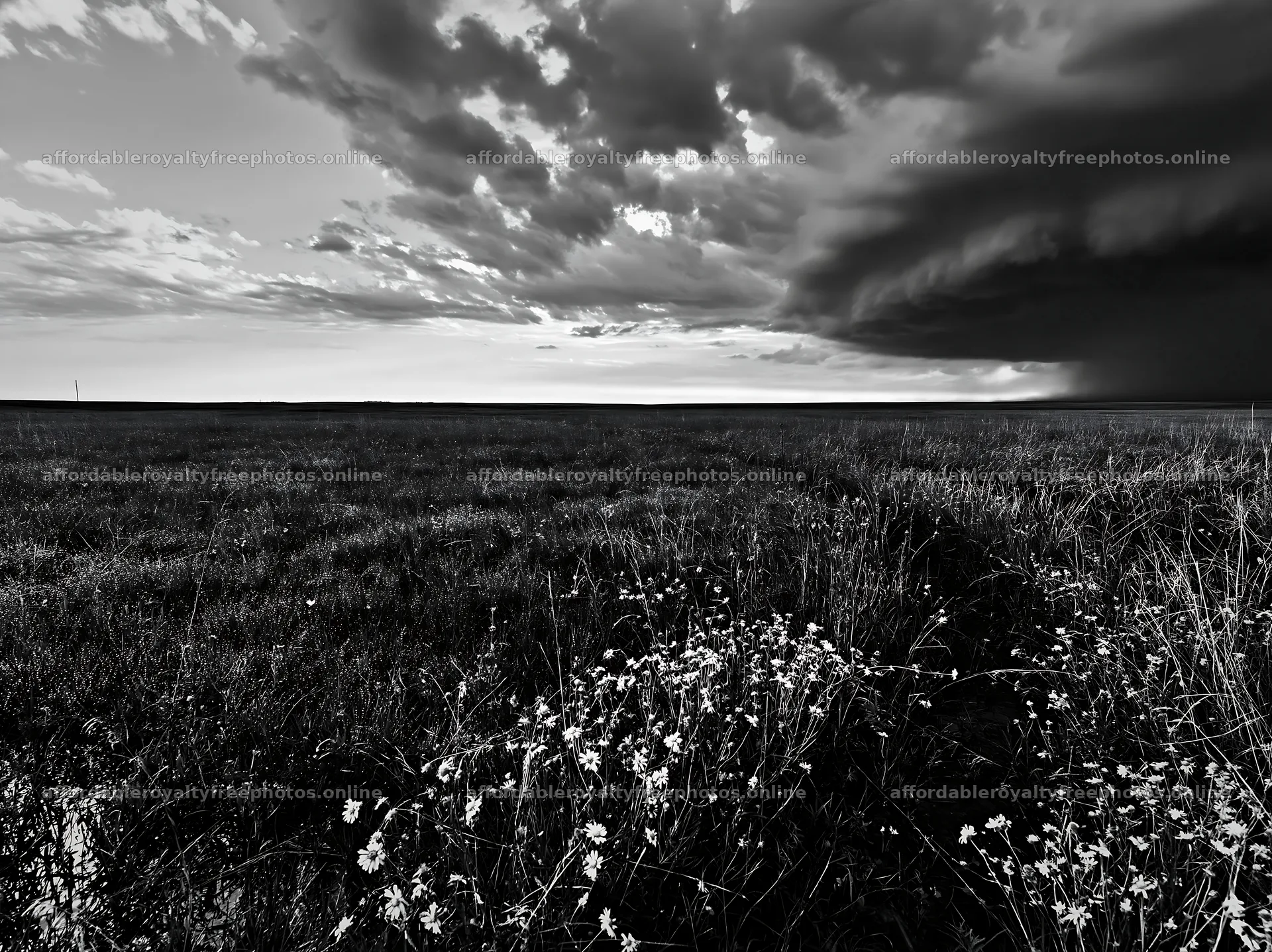 Rainwashed meadow with dark clouds above a flat landscape – royalty-free photos 9174x6866
