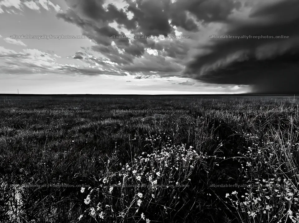 Rainwashed meadow with dark clouds above a flat landscape – royalty-free photos 9174x6866