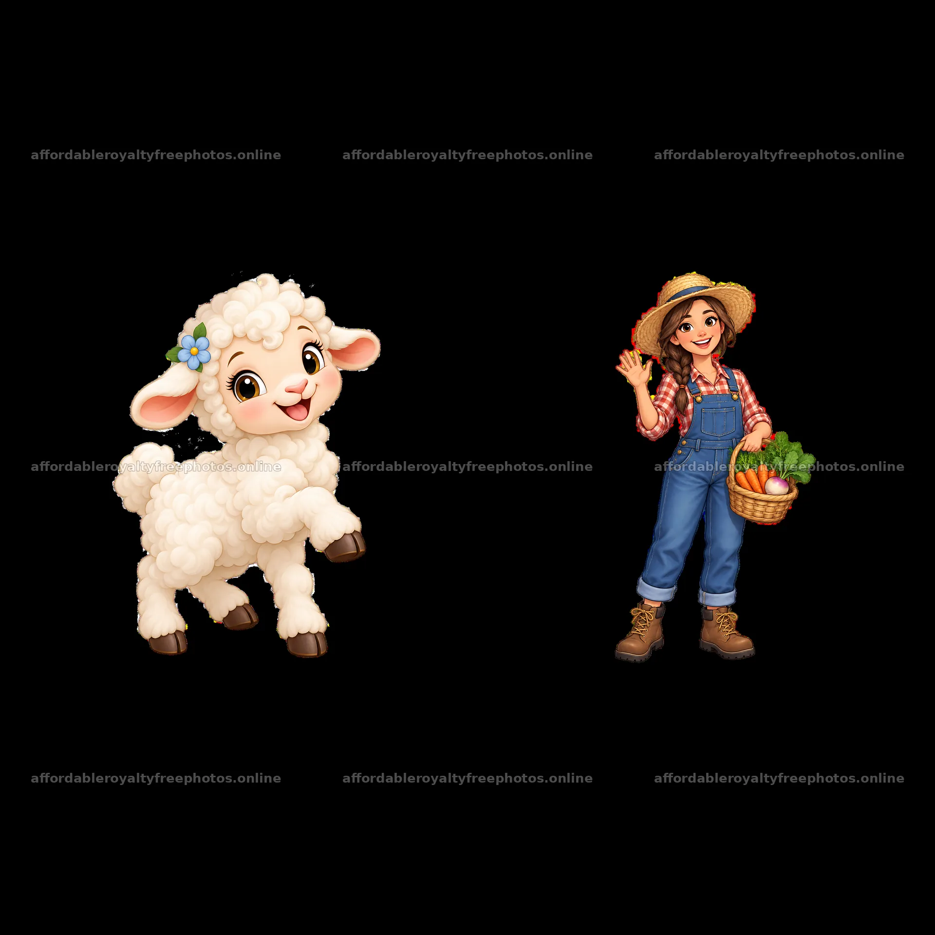 Farm girl with sheep in a playful pose – royalty-free photos 7746x7746