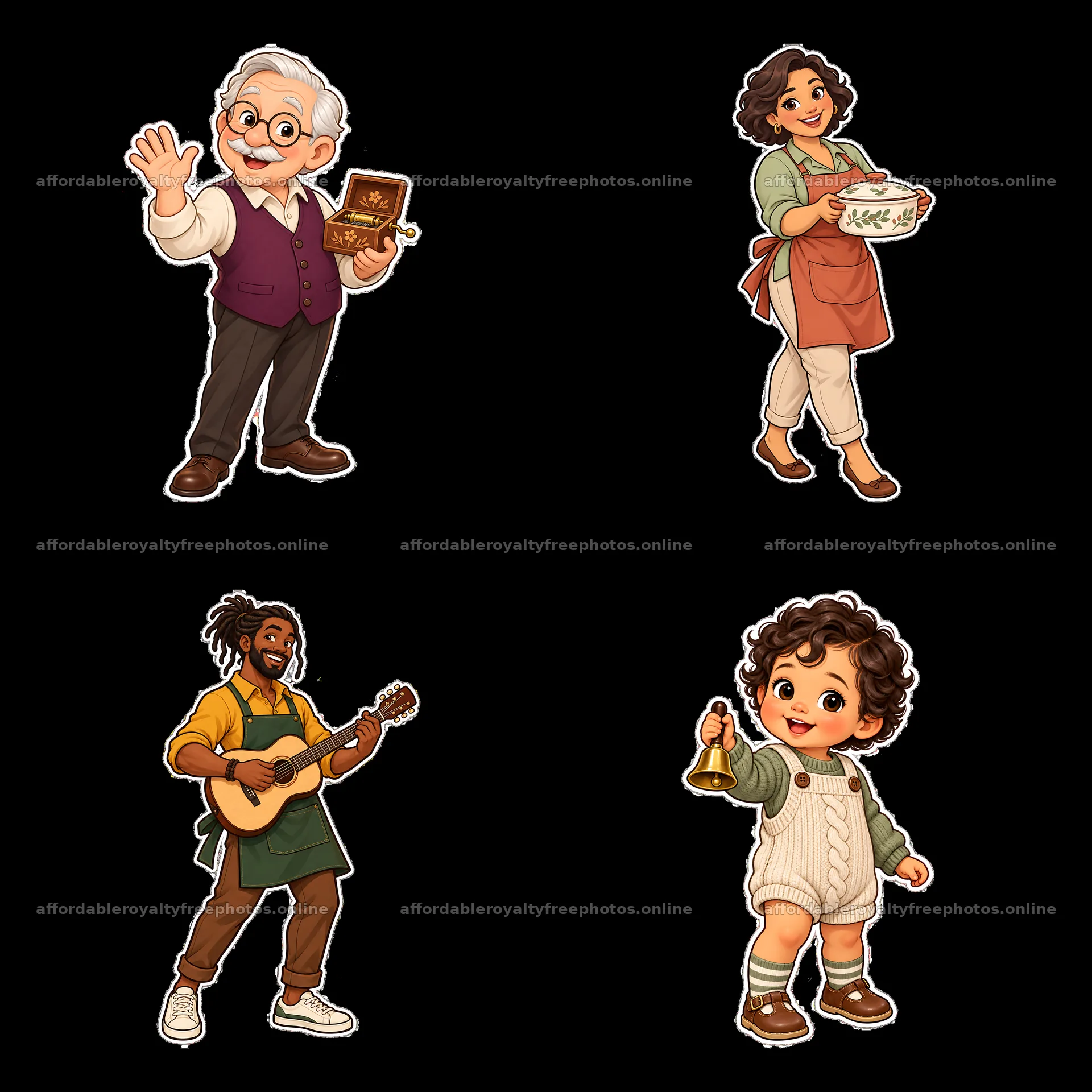 Traditional family characters in a cartoon sticker – royalty-free photos 7746x7746