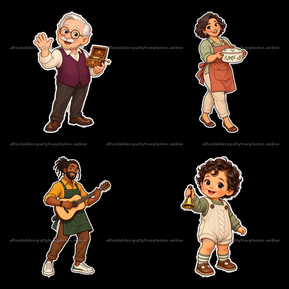 Traditional family characters in a cartoon sticker – royalty-free photos 7746x7746