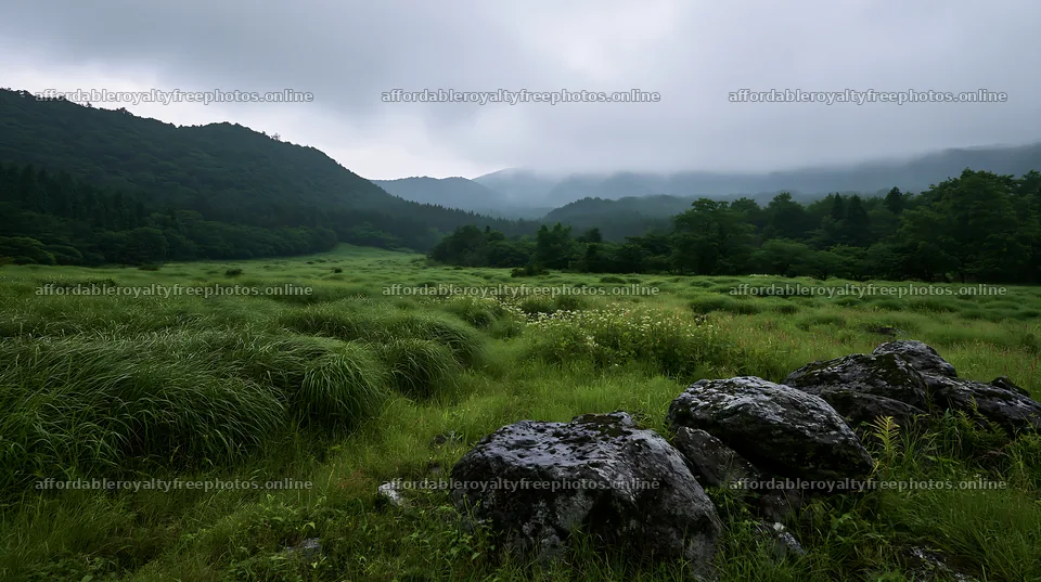 Oita highland meadow with granite stones and green grass – royalty-free photos 10608x5938