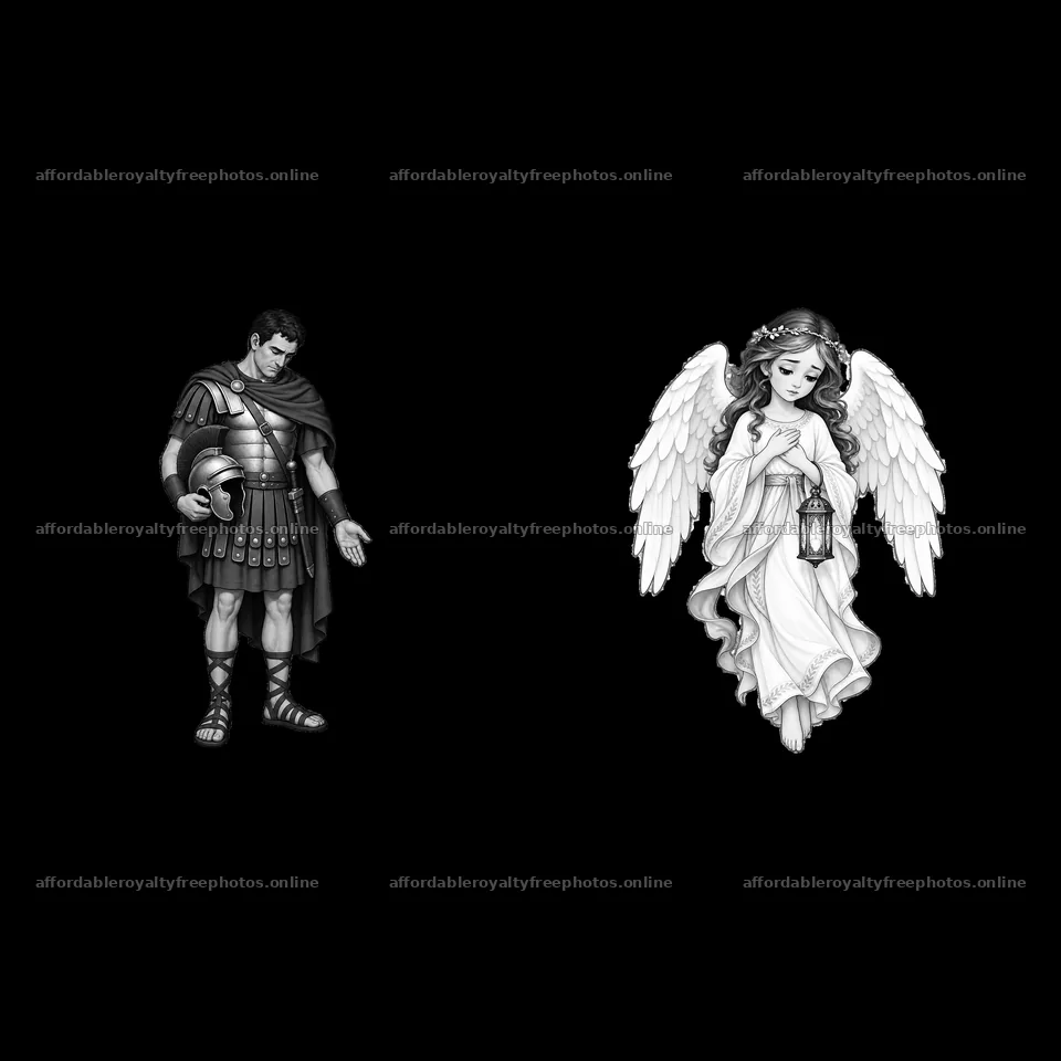 Jesus on the cross with a soldier and angel illustration – royalty-free photos 7746x7746