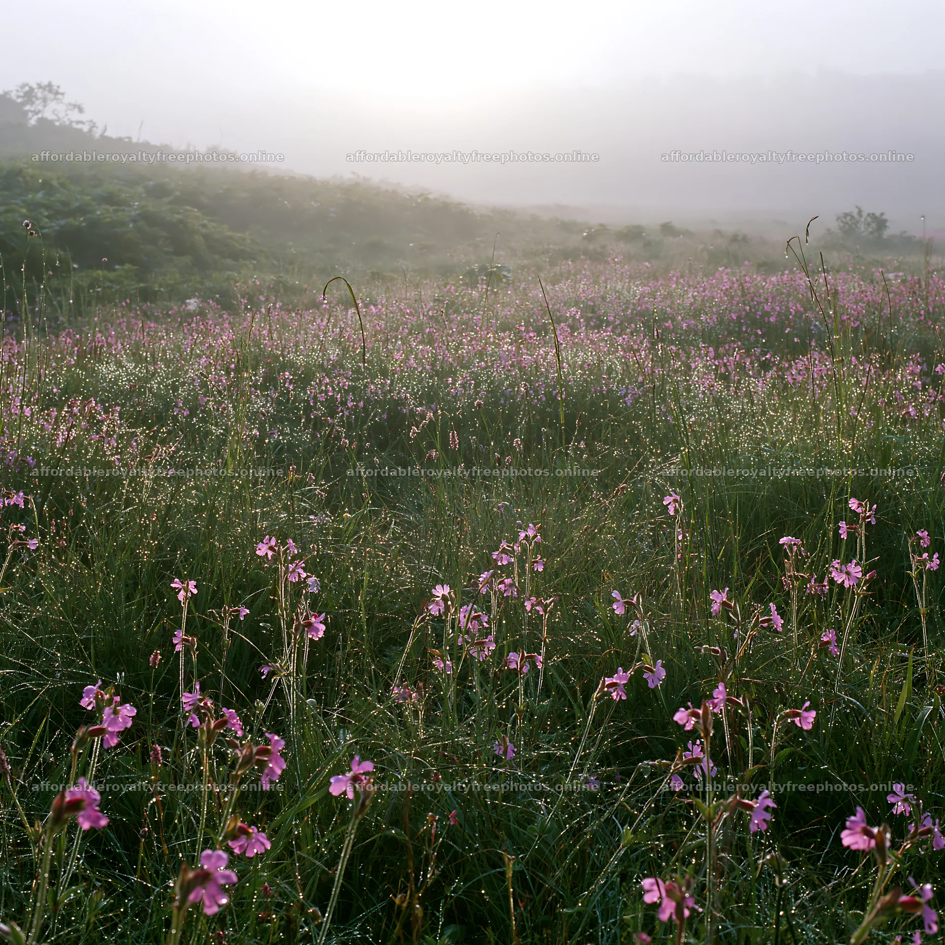 Expansive Hokkaido restoration meadow with dewdrops – royalty-free photos 7938x7938
