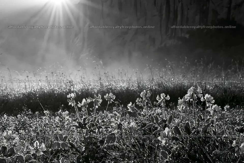 Light rays shine over flowers in Lauterbrunnen Valley – royalty-free photos 9722x6480