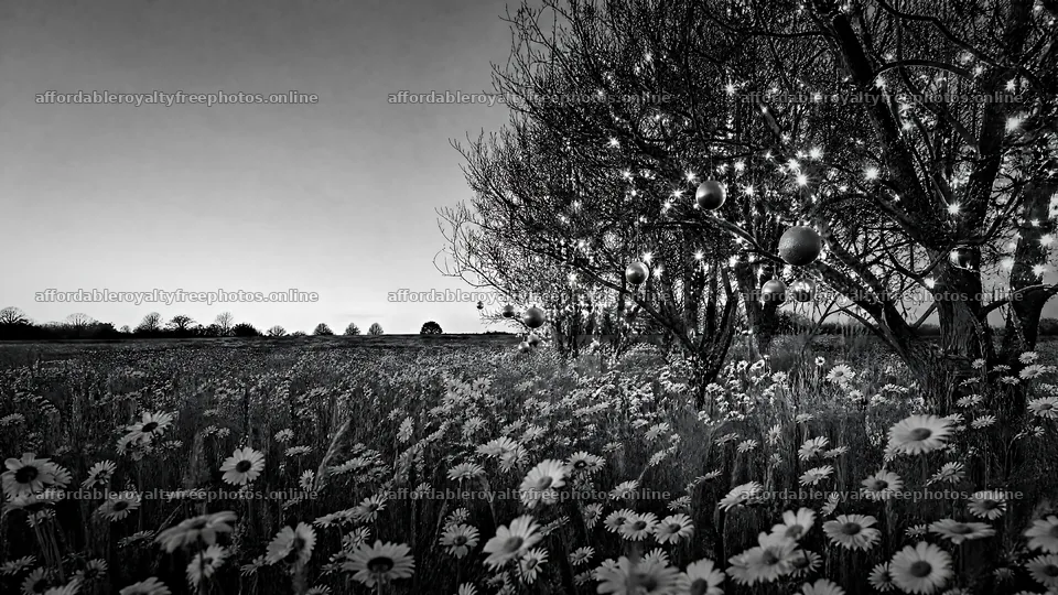 Vibrant Christmas lights glowing at dusk in a meadow – royalty-free photos 10584x5952