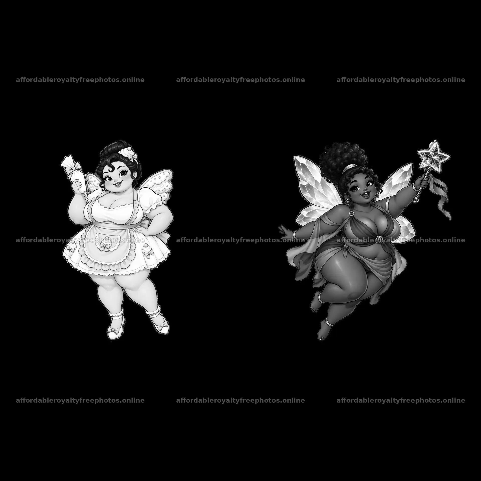 Ultra-fat kawaii fairies with wands and accessories in – royalty-free photos 7746x7746