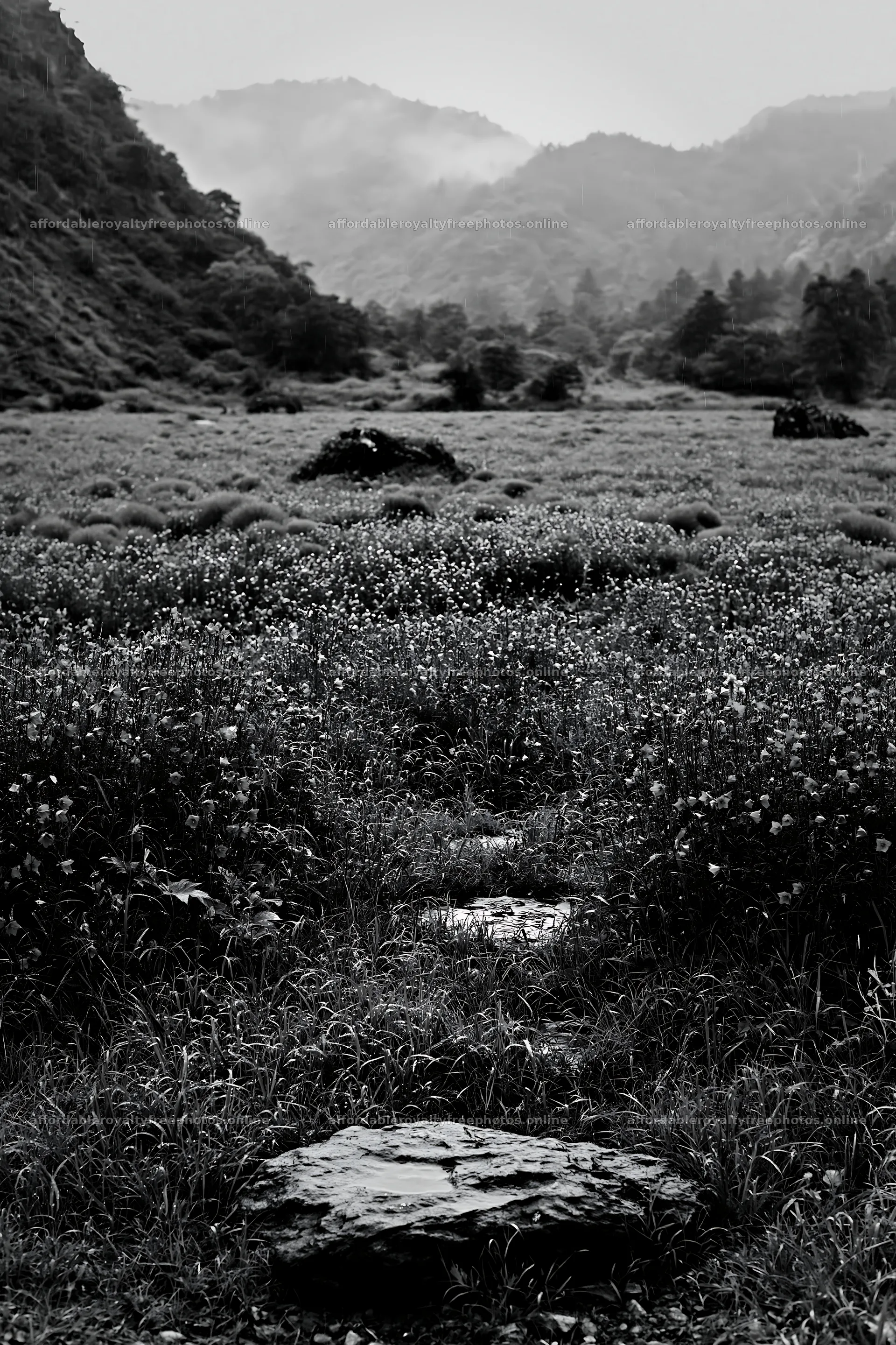 Hiroshima rainy meadow smooth rock foreground – royalty-free photos 6480x9722