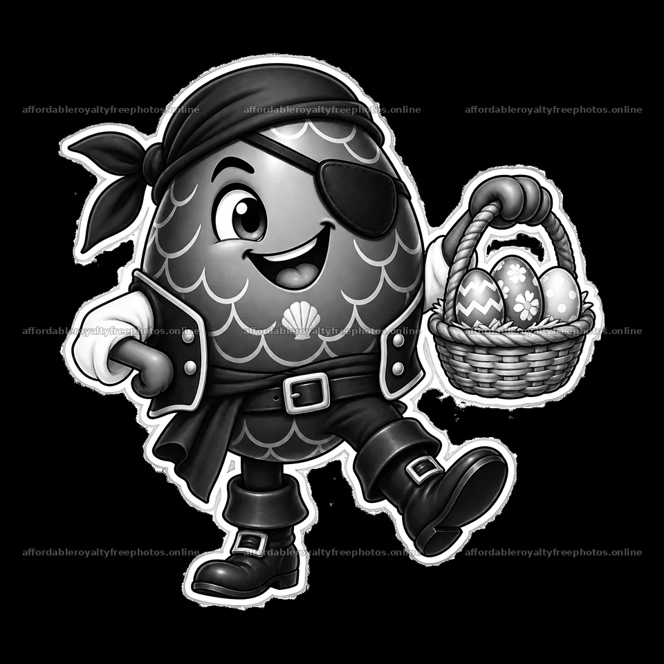 Pirate egg character holding a basket of decorated – royalty-free photos 7746x7746
