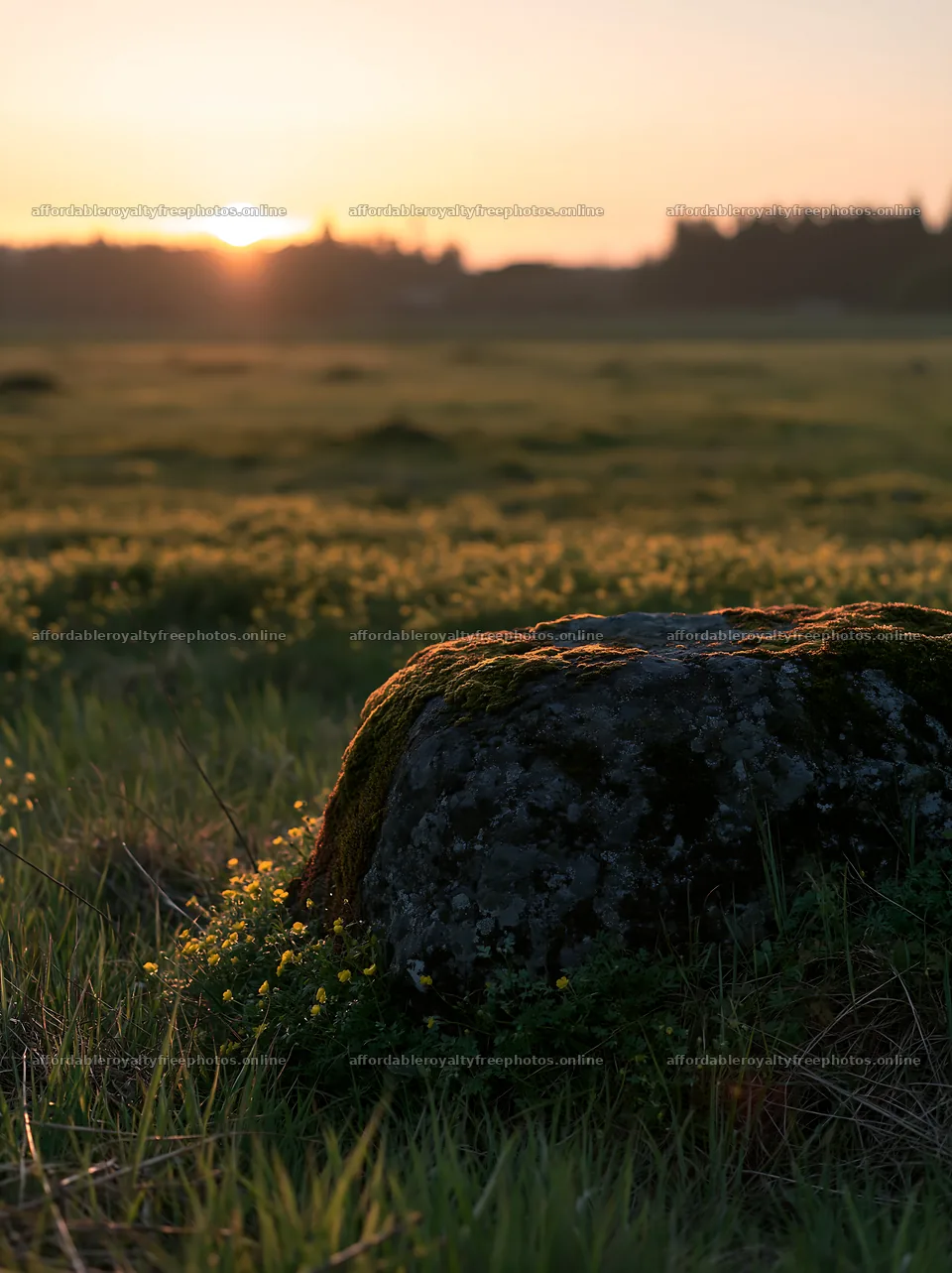 Miyagi spring recovery meadow mossy stone at sunset – royalty-free photos 6866x9174