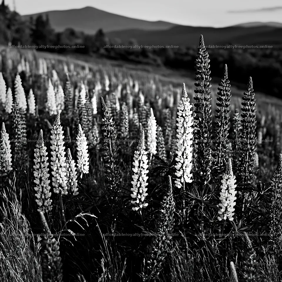 Colorful lupine meadow in a mountainous landscape during – royalty-free photos 7938x7938