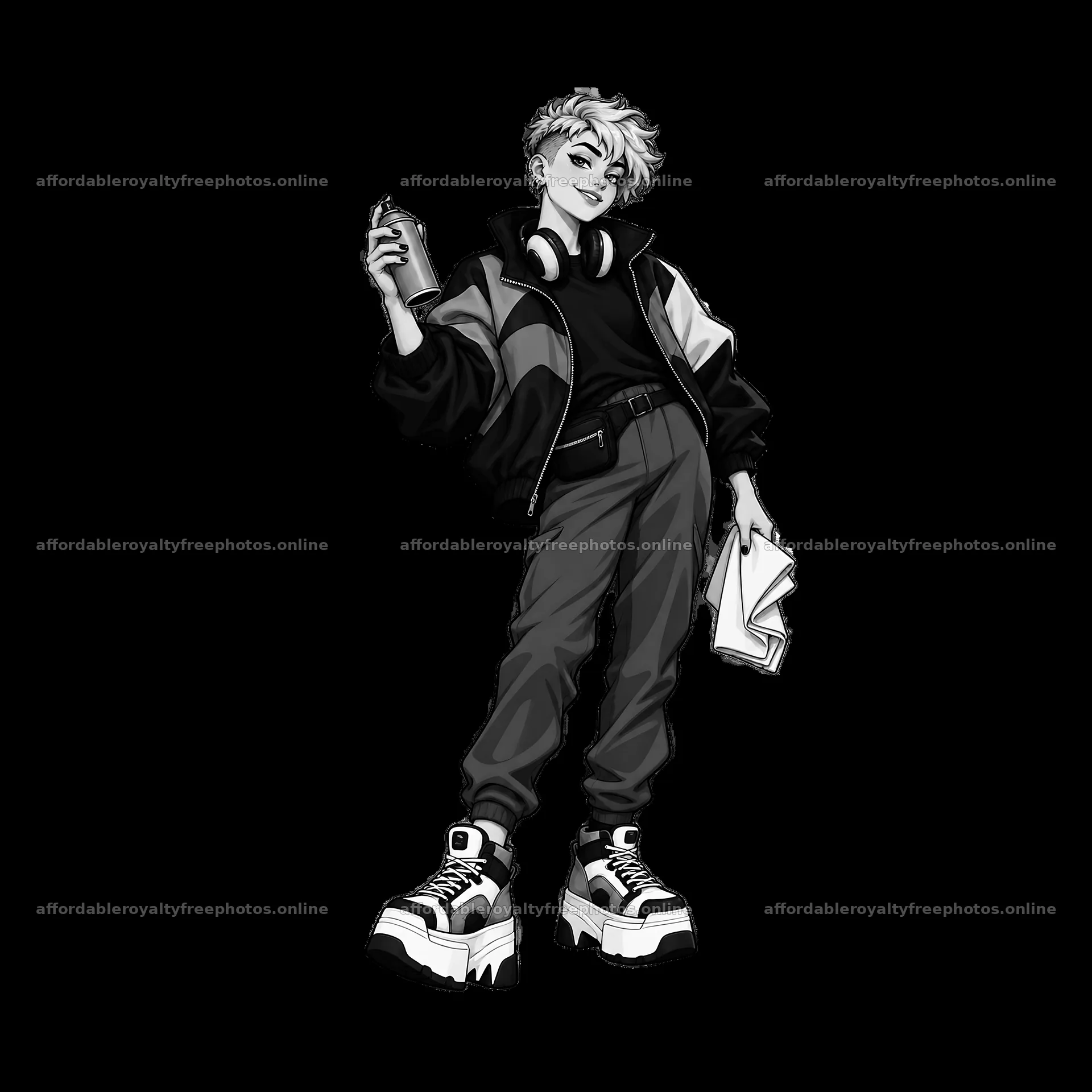 Graffiti artist holding spray can and papers in – royalty-free photos 7746x7746