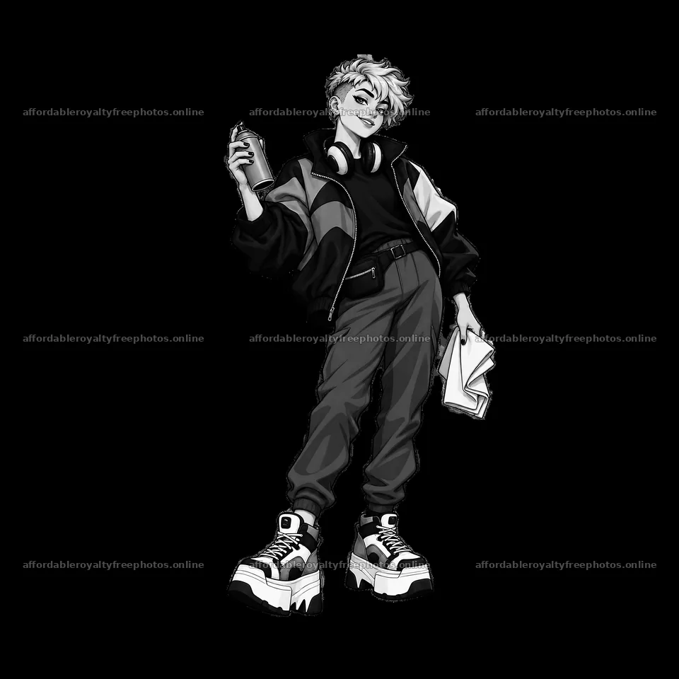 Graffiti artist holding spray can and papers in – royalty-free photos 7746x7746