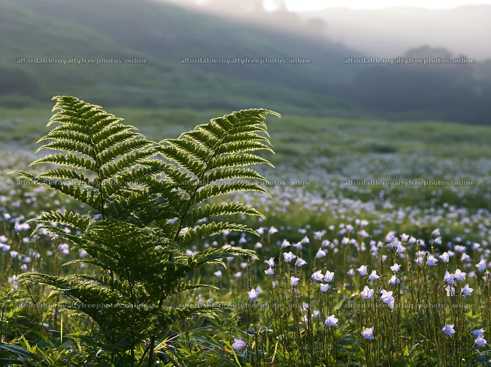 Tokushima mountain meadow fern frond foreground with – royalty-free photos 9174x6866