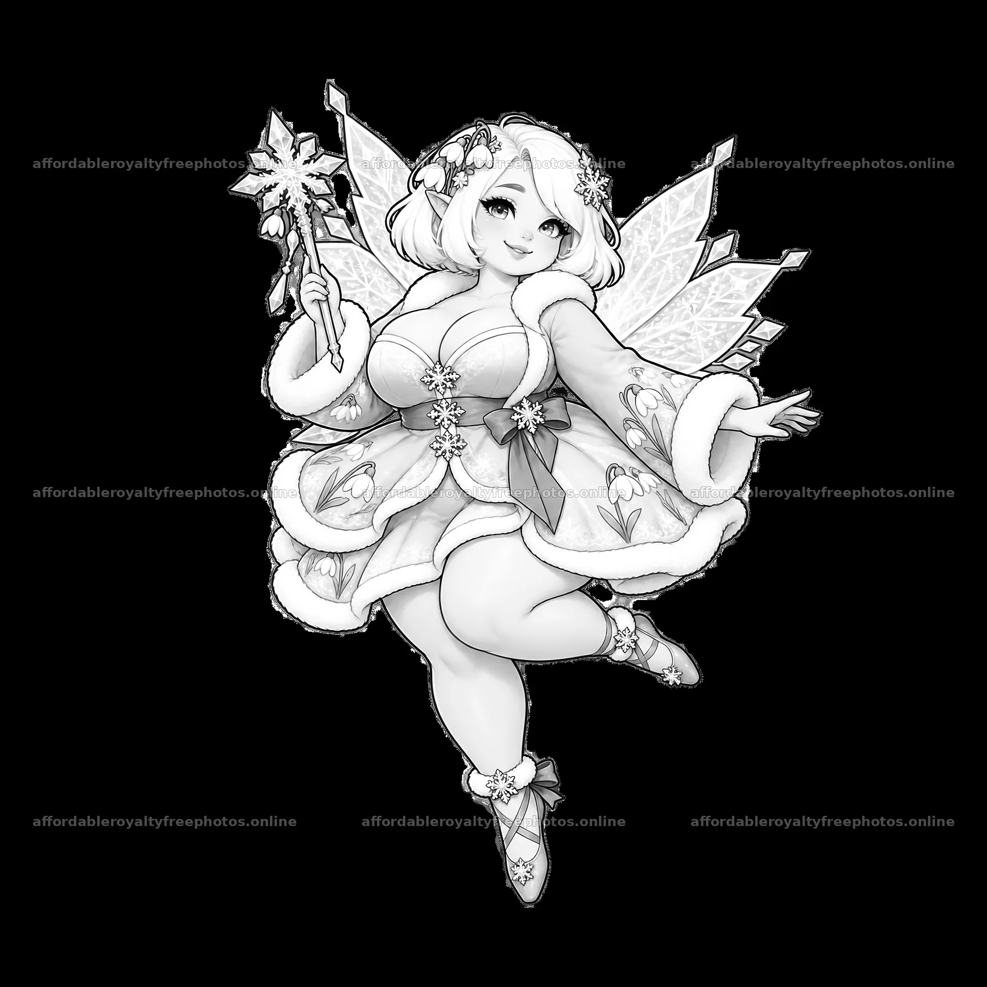Kawaii ultra-fat fairy holding a magic wand with – royalty-free photos 7746x7746