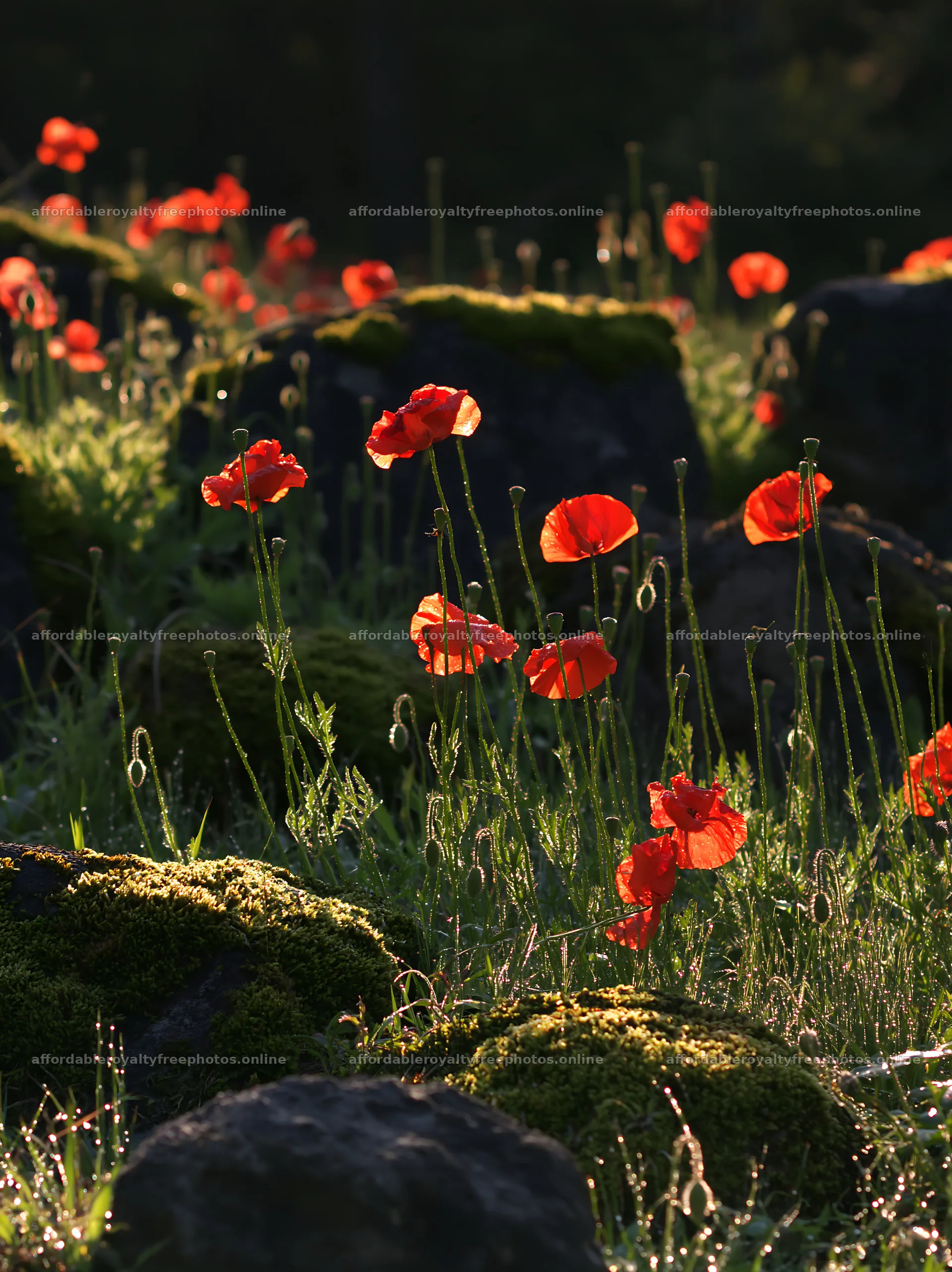 Miyagi spring recovery meadow mossy stone with flowers – royalty-free photos 6866x9174