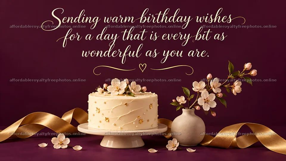 Elegant birthday greeting with floral cake – royalty-free photos 10324x5812