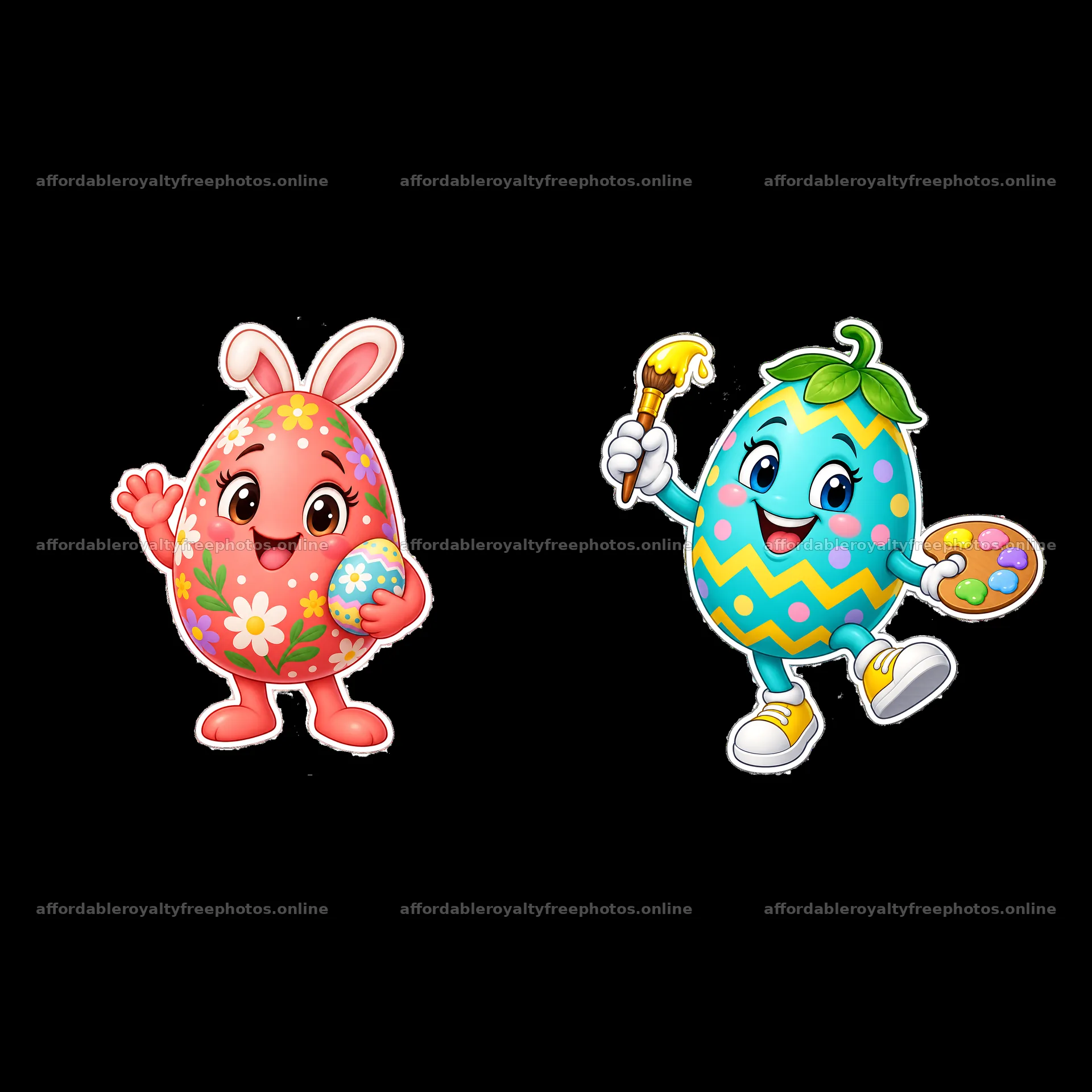 Colorful cartoon Easter eggs with playful designs and – royalty-free photos 7746x7746