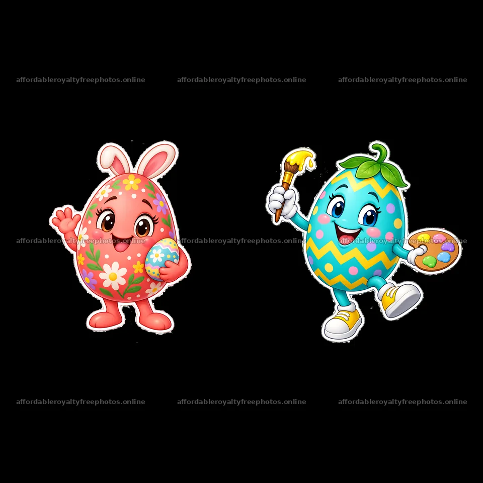 Colorful cartoon Easter eggs with playful designs and – royalty-free photos 7746x7746