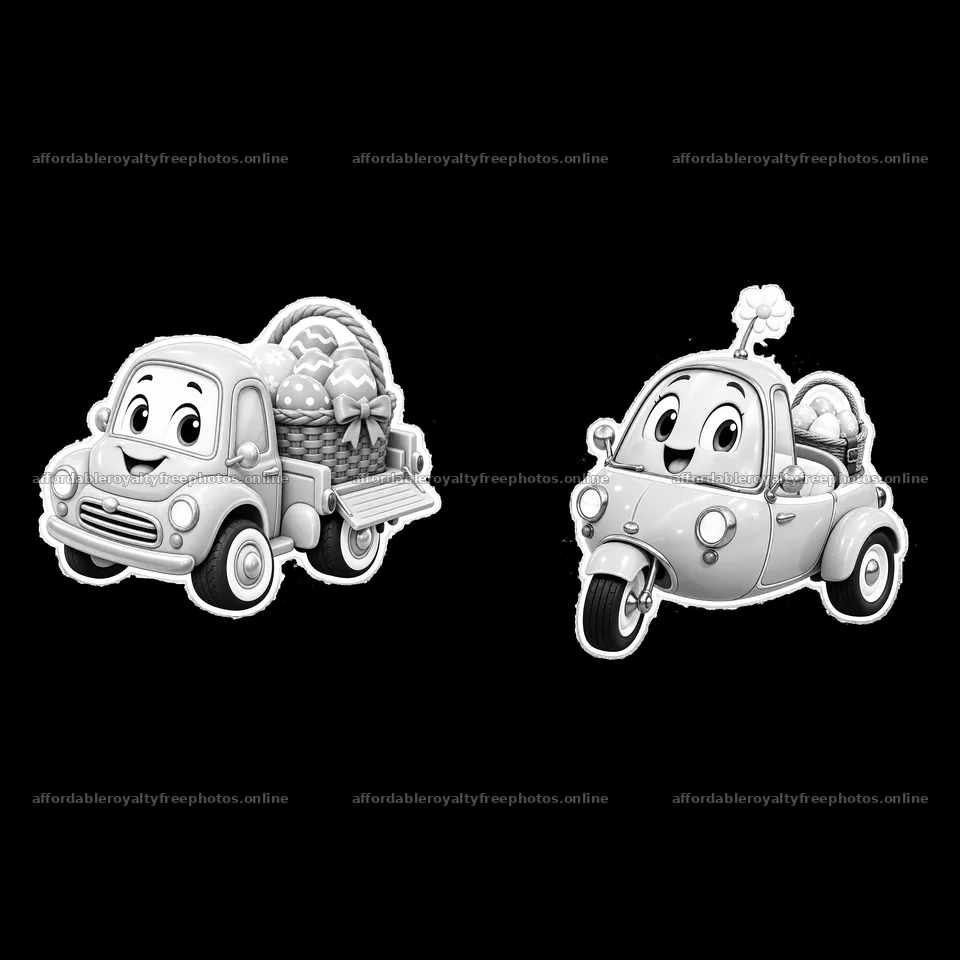 Easter car with basket and small vehicle in – royalty-free photos 7746x7746
